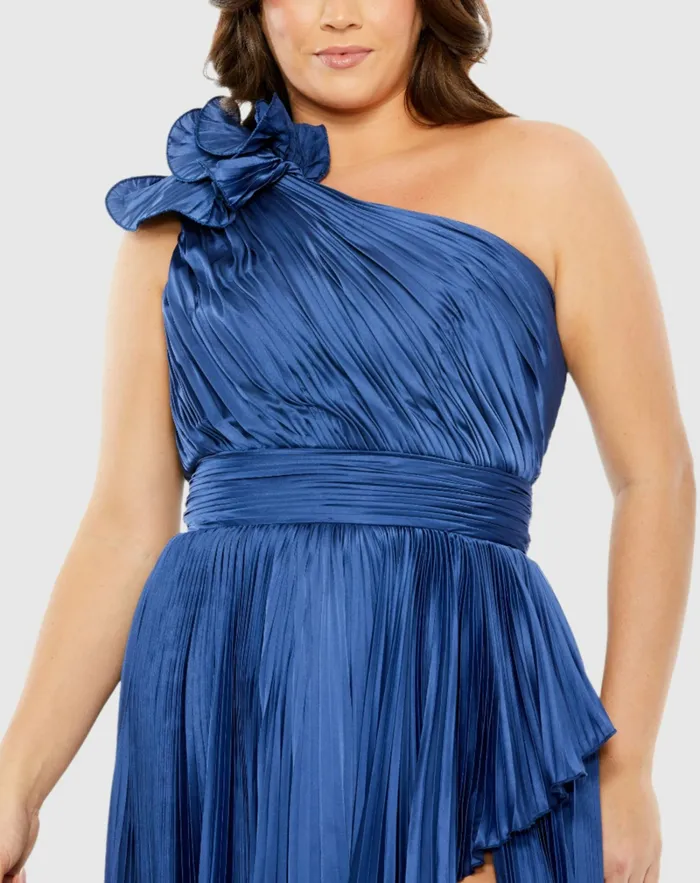 Plus Size Dresses Women Pleated One Shoulder Rosette Detail Dress Apple Green Mac Duggal Plus Size Dresses Women Pleated One Shoulder Rosette Detail Dress Apple Green Mac Duggal