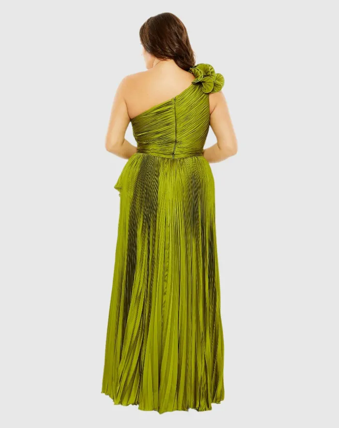 Plus Size Dresses Women Pleated One Shoulder Rosette Detail Dress Apple Green Mac Duggal Plus Size Dresses Women Pleated One Shoulder Rosette Detail Dress Apple Green Mac Duggal