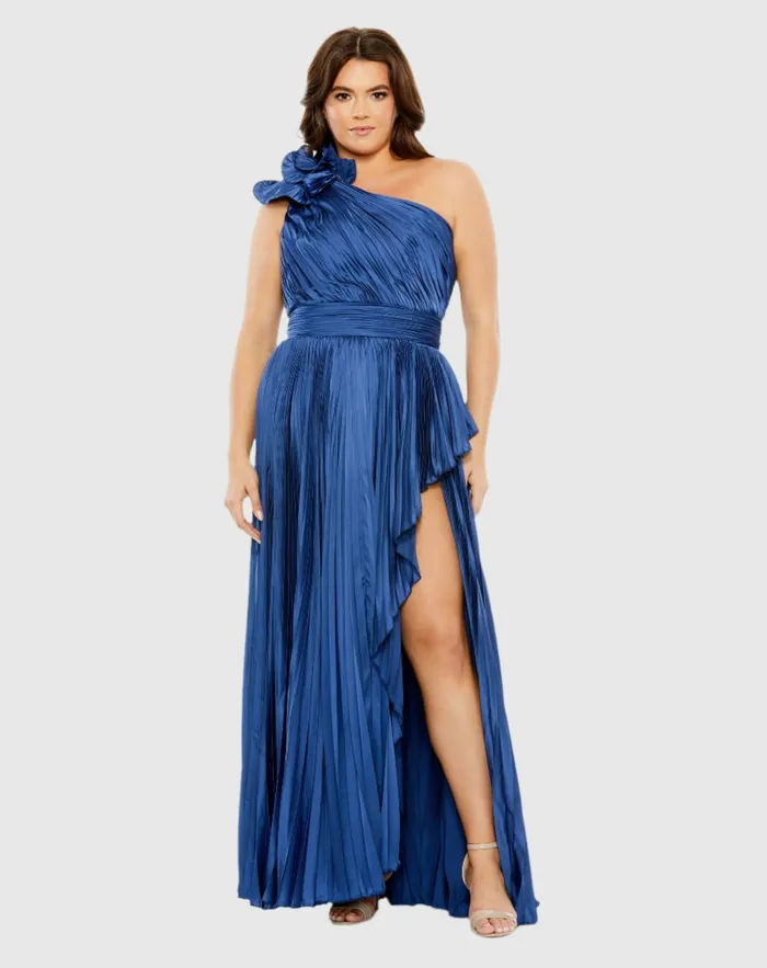 Plus Size Dresses Women Pleated One Shoulder Rosette Detail Dress Apple Green Mac Duggal Plus Size Dresses Women Pleated One Shoulder Rosette Detail Dress Apple Green Mac Duggal