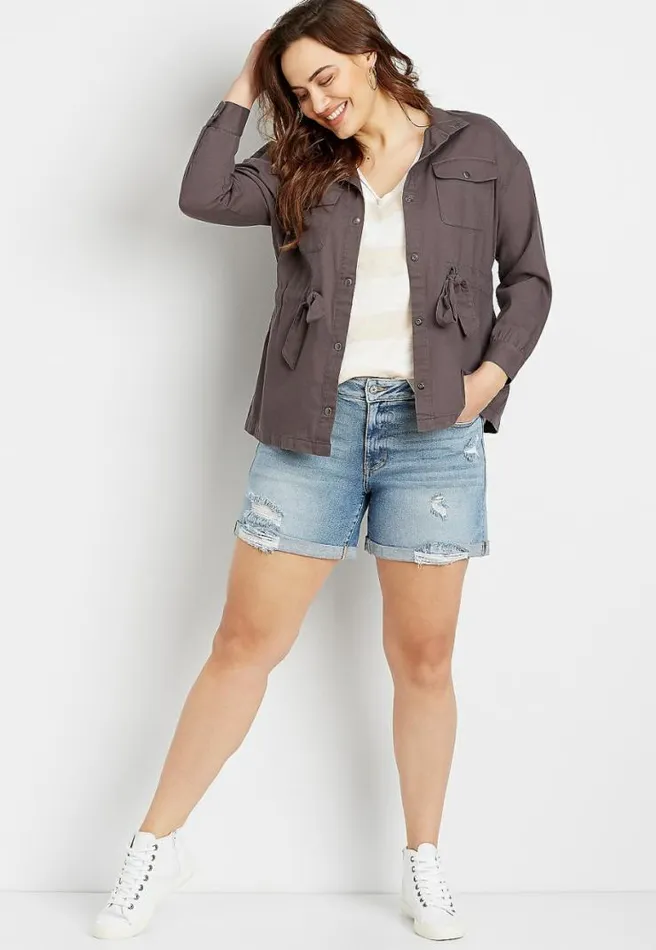 Plus Size Gray Cinch Waist Jacket Women Maurices Plus Tops