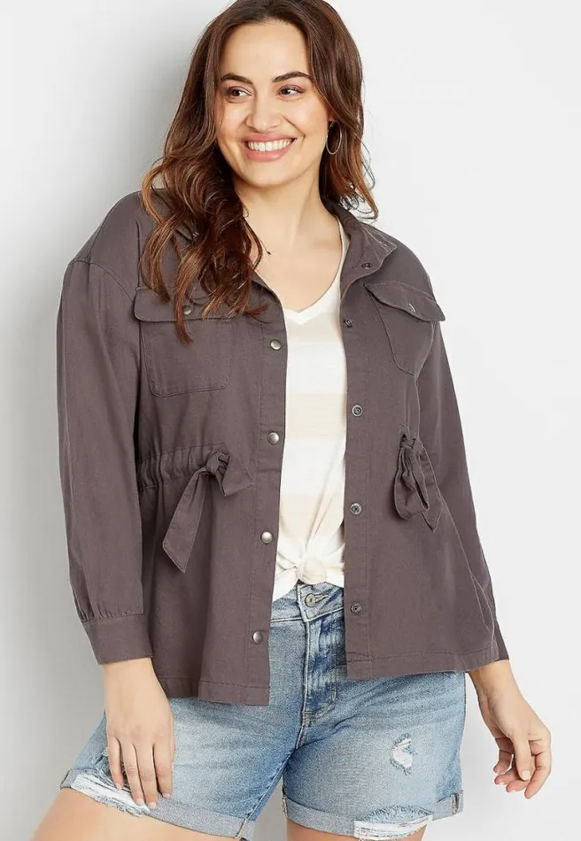 Plus Size Gray Cinch Waist Jacket Women Maurices Plus Tops