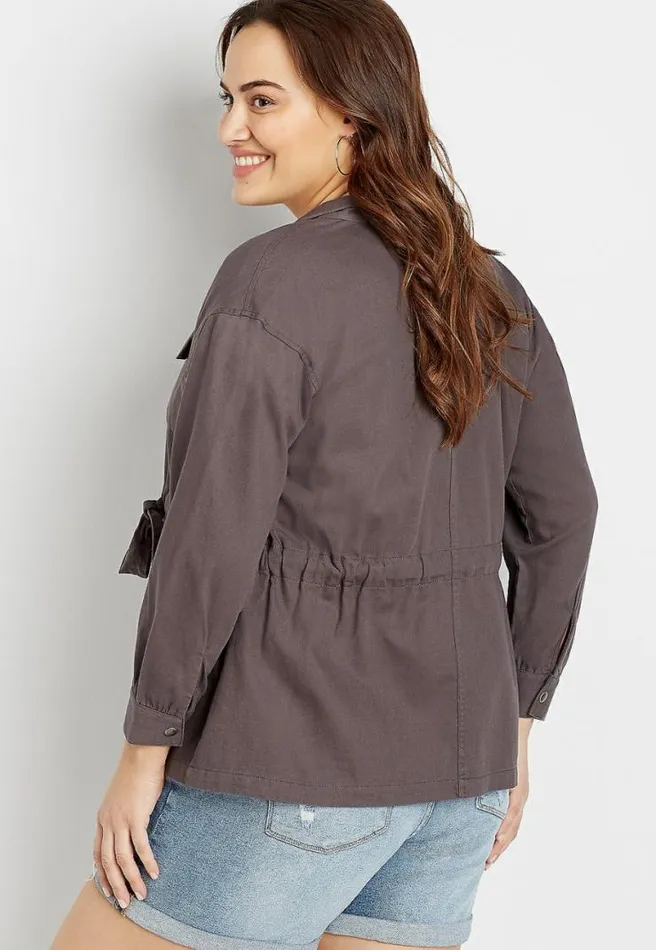 Plus Size Gray Cinch Waist Jacket Women Maurices Plus Tops