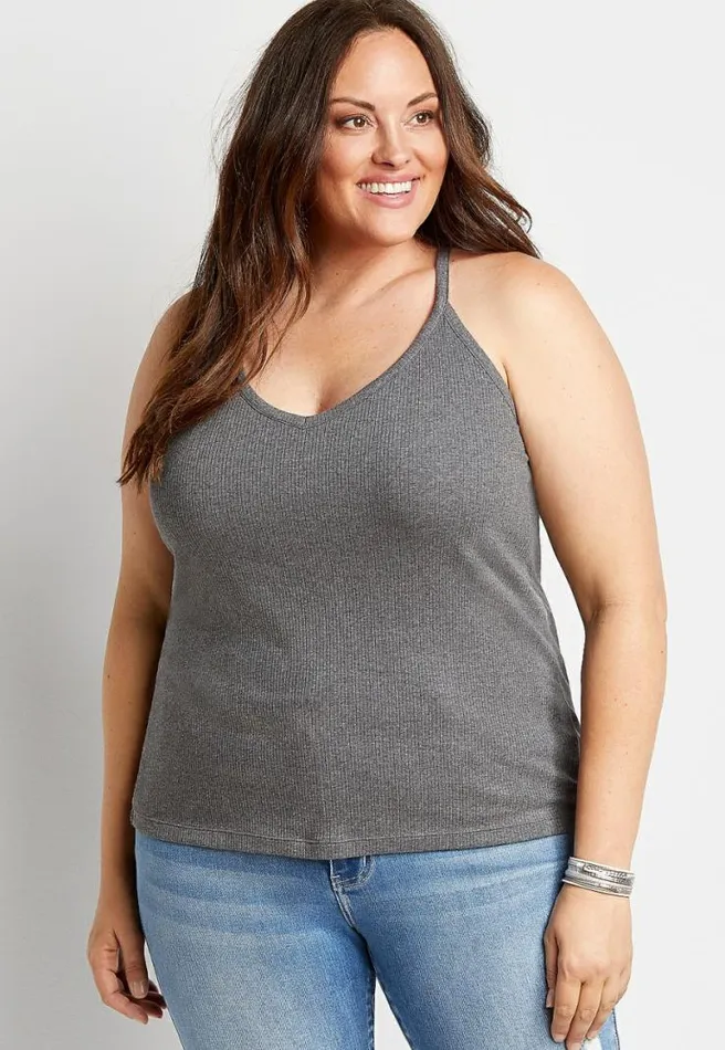 Plus Size Gray Ribbed Racerback Tank Top Women Maurices Plus Tops