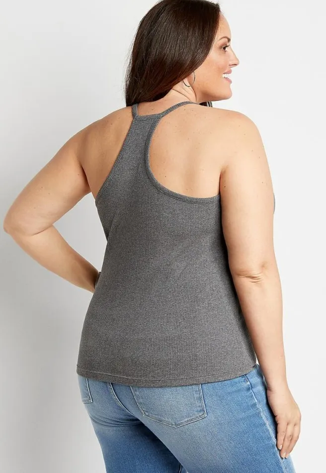 Plus Size Gray Ribbed Racerback Tank Top Women Maurices Plus Tops