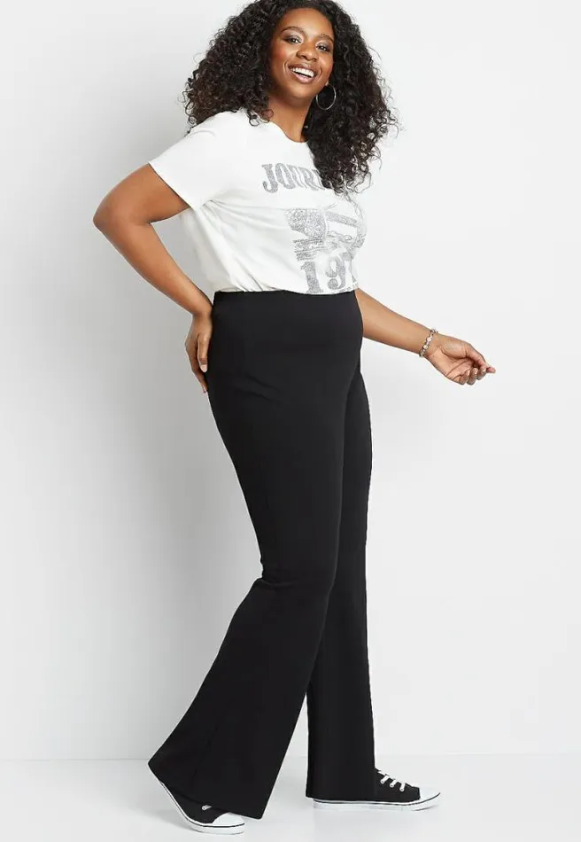 Plus Size High Rise Black Stretch Crepe Flare Pant Women Maurices Plus Bottoms