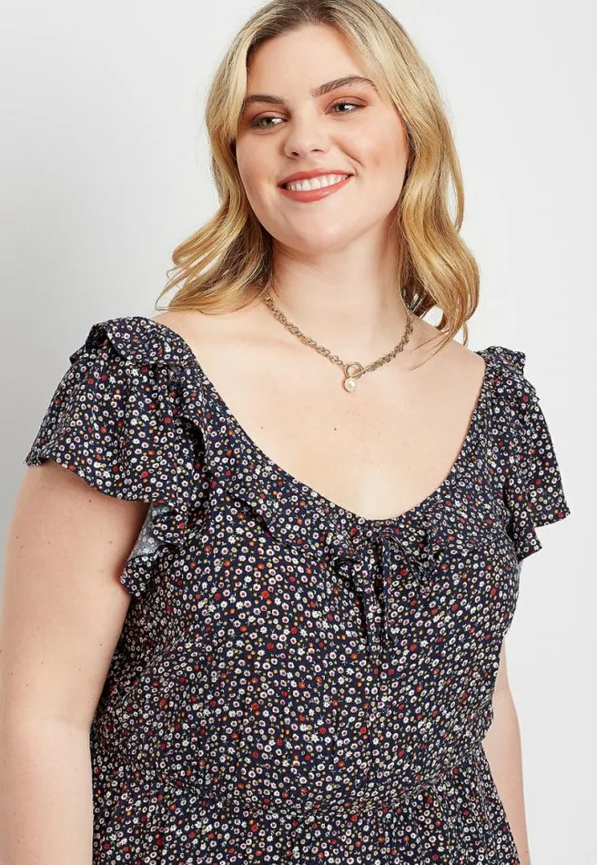 Plus Size Navy Floral Ruffle Trim Top Women Maurices Plus Tops