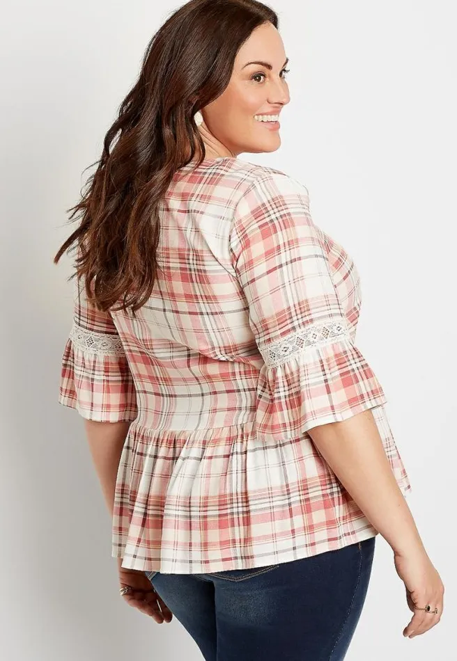 Plus Size Plaid Double Tie Bell Sleeve Top Women Maurices Plus Tops