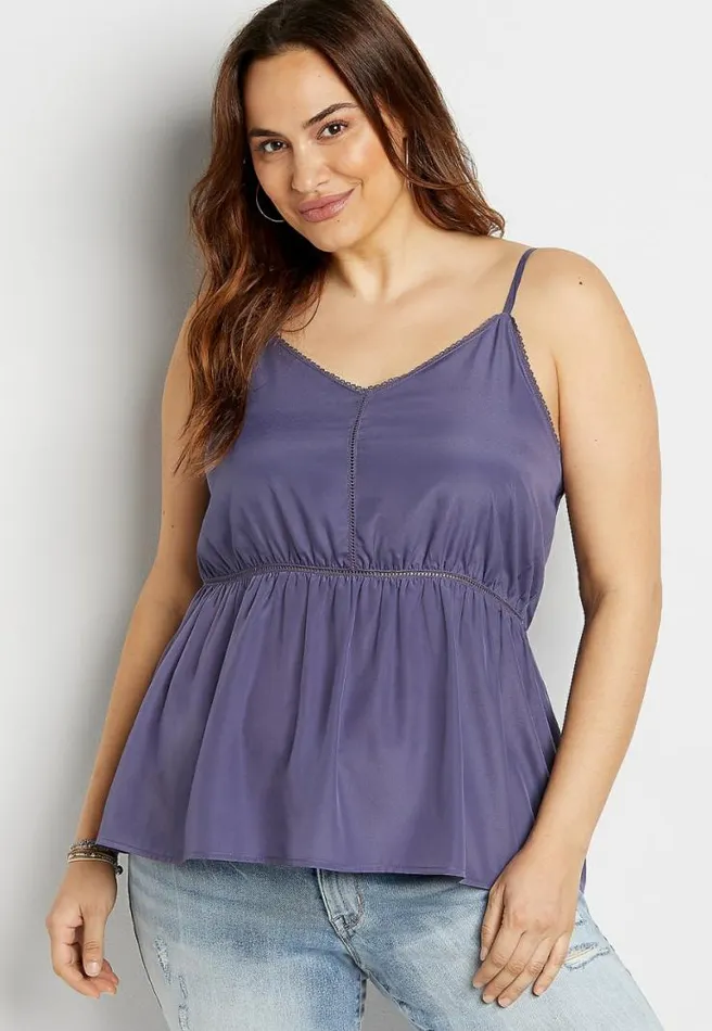 Plus Size Purple Crochet Trim Babydoll Tank Top Women Maurices Plus Tops