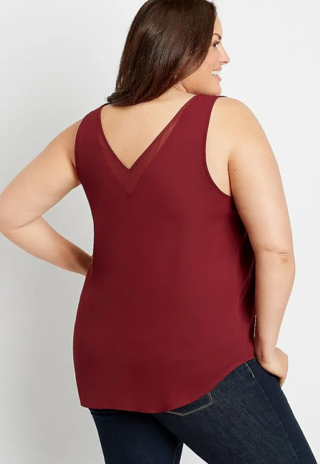 Plus Size Red Sheer Inset V Neck Tank Top Women Maurices Plus Tops