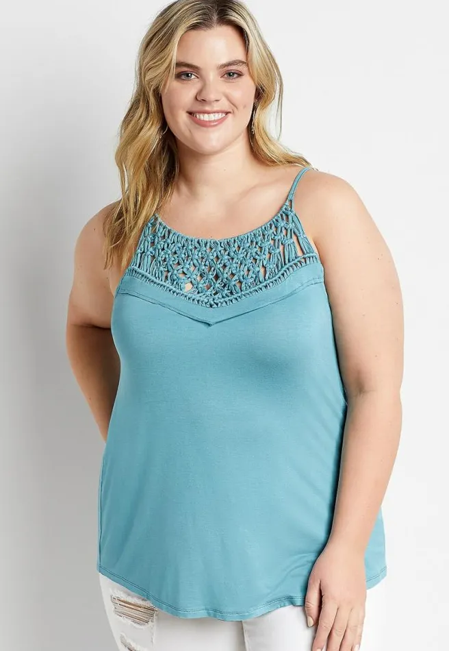 Plus Size Solid Macrame Tank Top Women Maurices Plus Tops