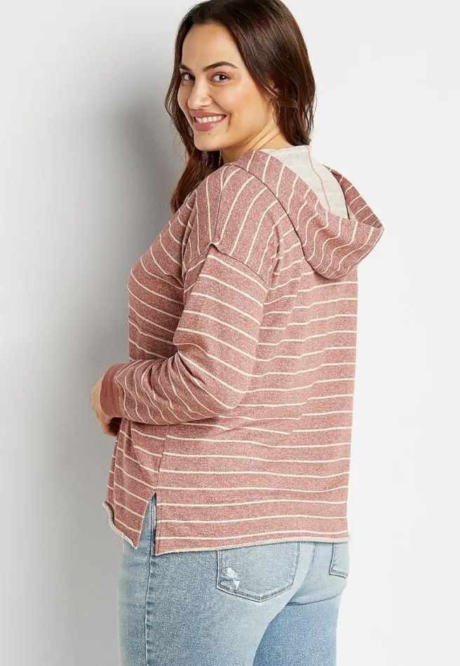 Plus Size Striped Button Front Hoodie Women Maurices Plus Tops