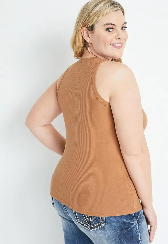 Plus Size Tan High Neck Fitted Ribbed Tank Top Women Maurices Plus Tops