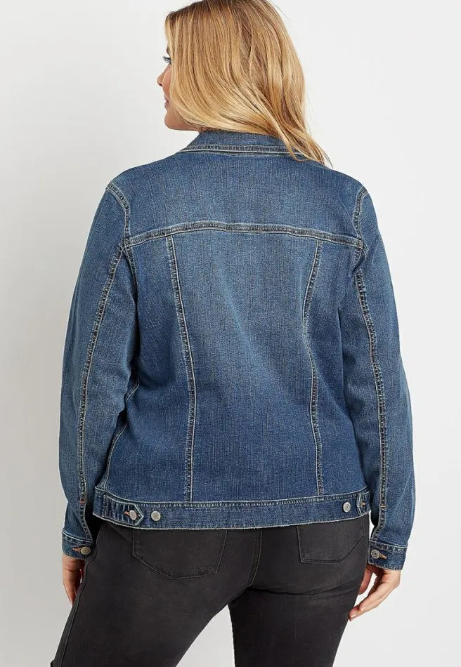 Plus Size Traditional Dark Wash Denim Jacket Women Maurices Plus Tops