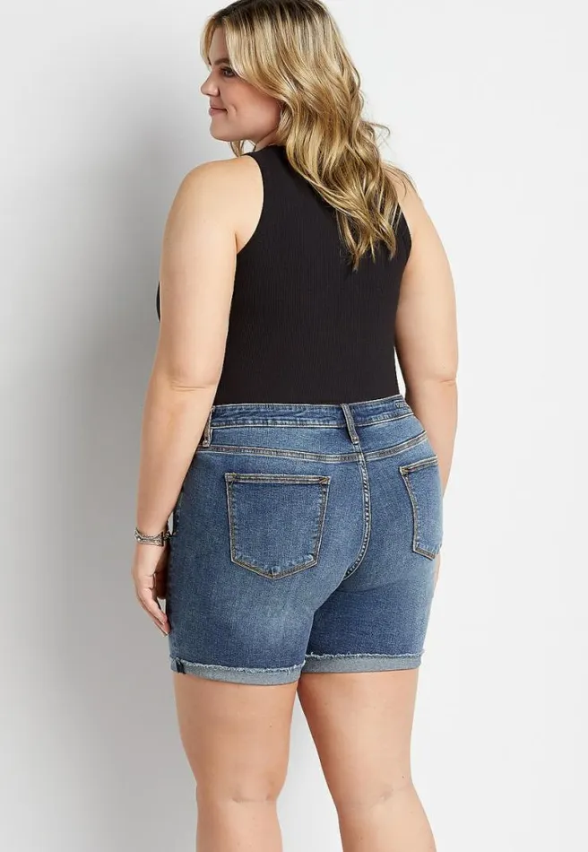 Plus Size Vigoss Classic Medium Wash Fray Cuffed Hem Bermuda Short Women Maurices Plus Bottoms