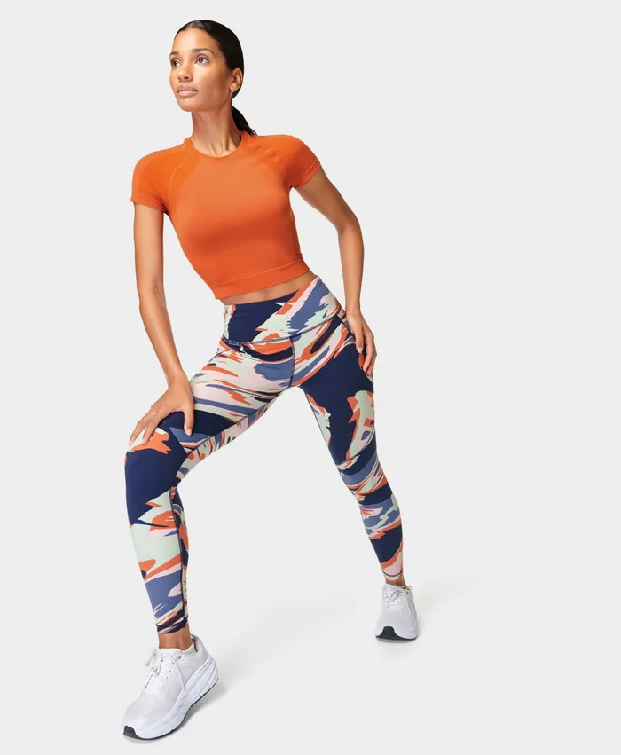 Pocketed Sweaty Betty Women Power Gym Leggings Blue Liquid Storm Print