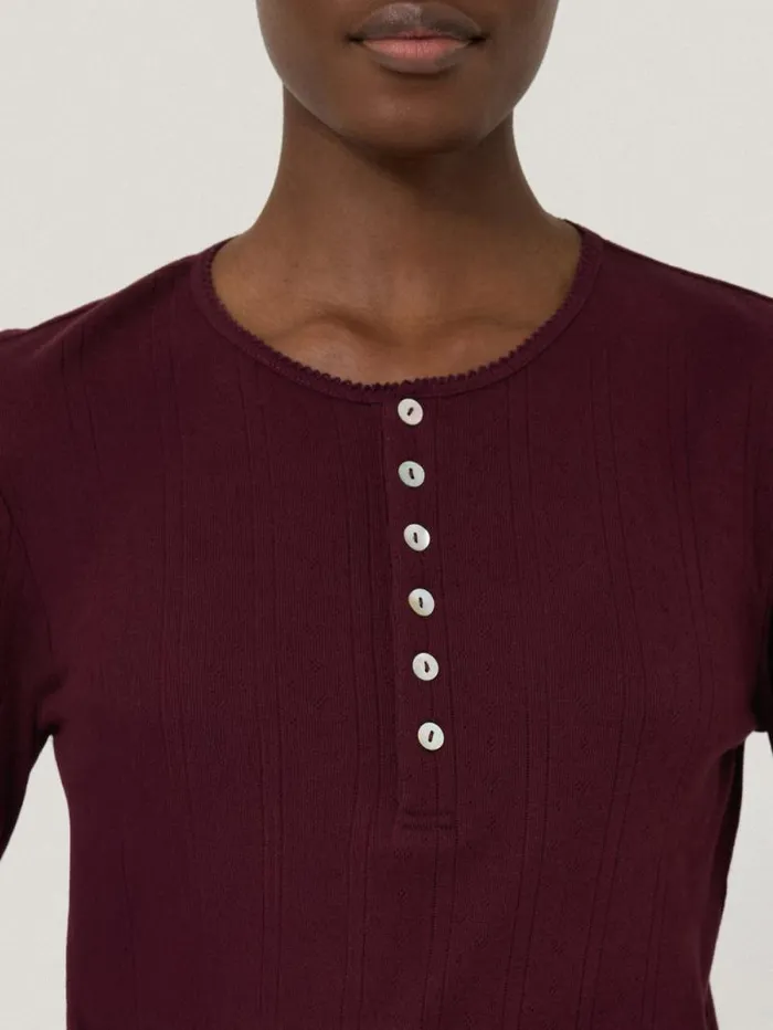 Pointelle Pyjama Henley Top Burgundy Women Jigsaw Pyjamas and Loungewear
