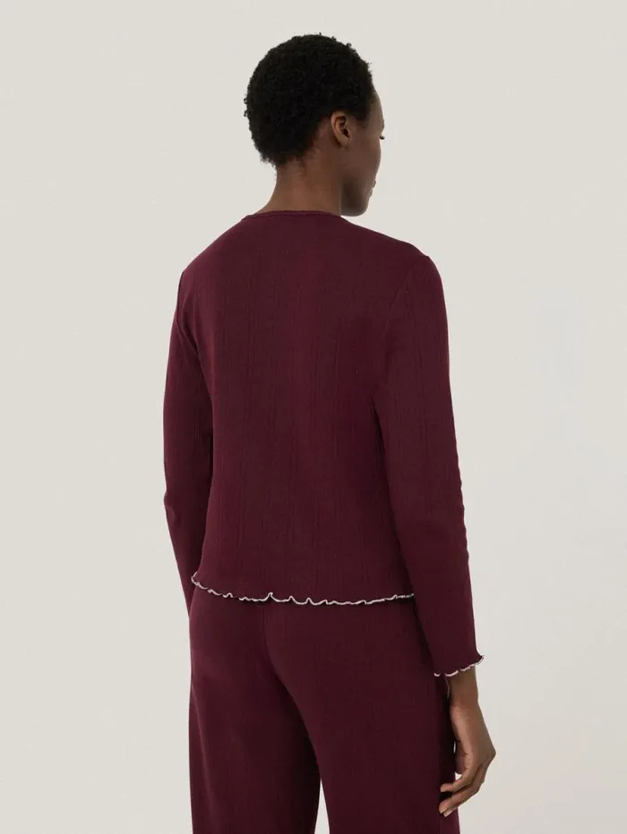 Pointelle Pyjama Henley Top Burgundy Women Jigsaw Pyjamas and Loungewear