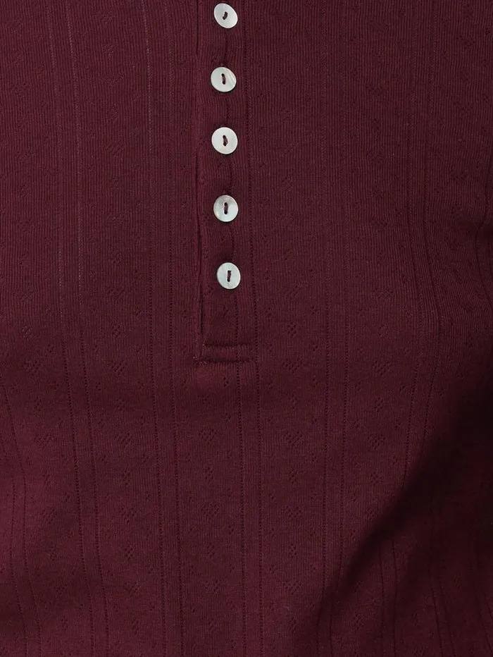 Pointelle Pyjama Henley Top Burgundy Women Jigsaw Pyjamas and Loungewear