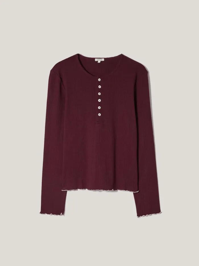 Pointelle Pyjama Henley Top Burgundy Women Jigsaw Pyjamas and Loungewear
