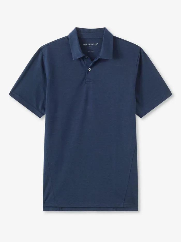 Polo Shirts Men Derek Rose Polo Shirt Ramsay 2 Pique Cotton Tencel Navy