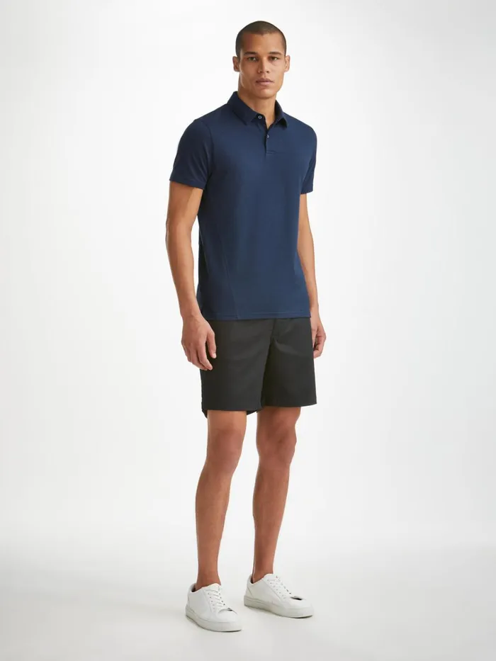 Polo Shirts Men Derek Rose Polo Shirt Ramsay 2 Pique Cotton Tencel Navy