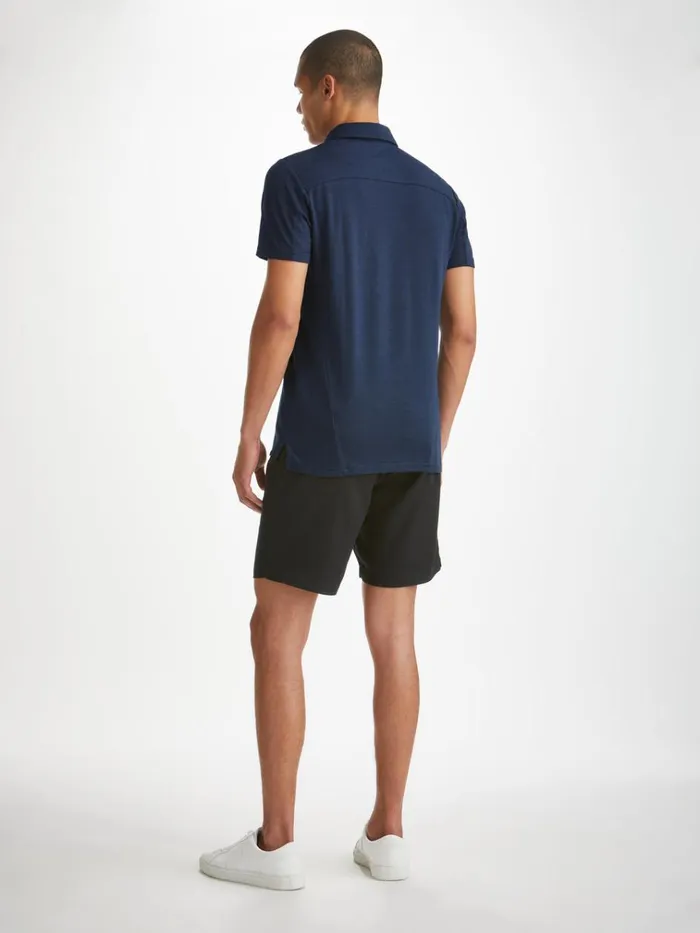 Polo Shirts Men Derek Rose Polo Shirt Ramsay 2 Pique Cotton Tencel Navy