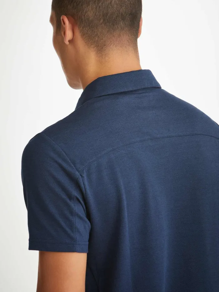 Polo Shirts Men Derek Rose Polo Shirt Ramsay 2 Pique Cotton Tencel Navy
