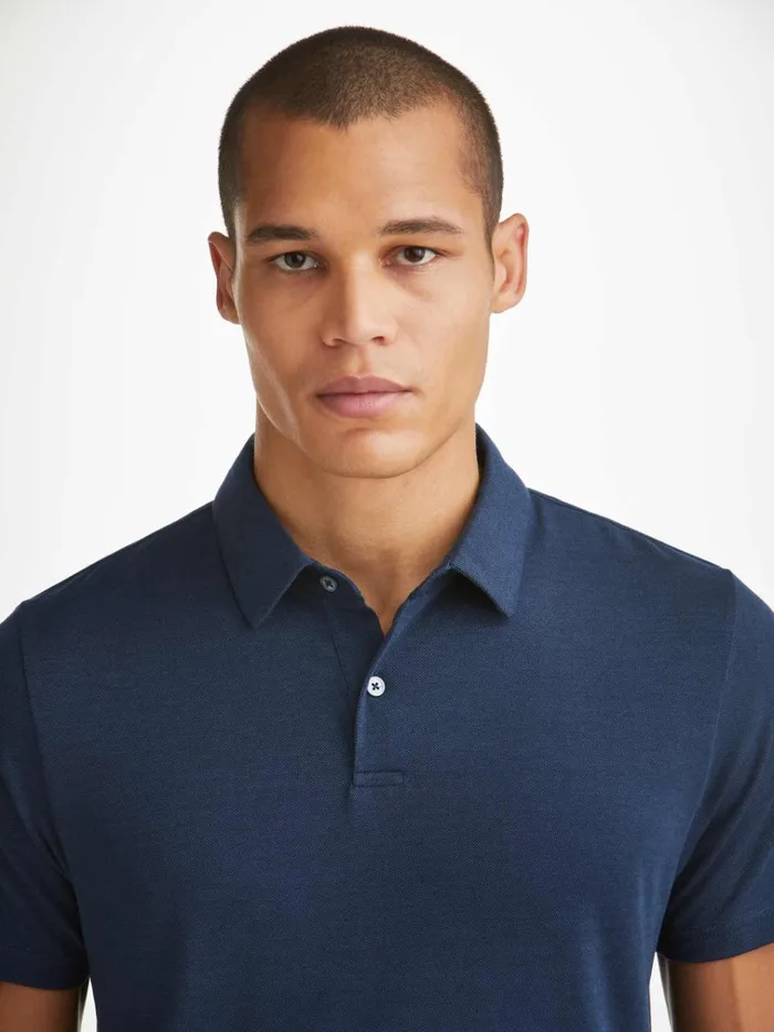 Polo Shirts Men Derek Rose Polo Shirt Ramsay 2 Pique Cotton Tencel Navy