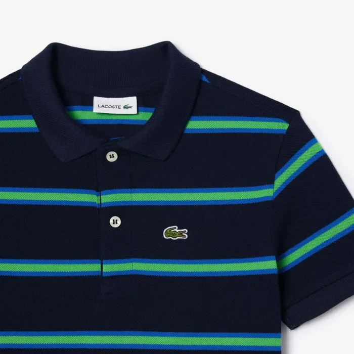 Polos Kids Lacoste Kids039 Striped Piqu Polo Navy Blue Blue Green Ifb