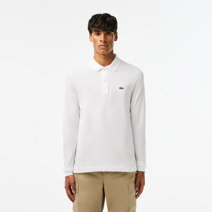 Polos Men Lacoste Men039s Slim Fit Long Sleeve Polo White 001