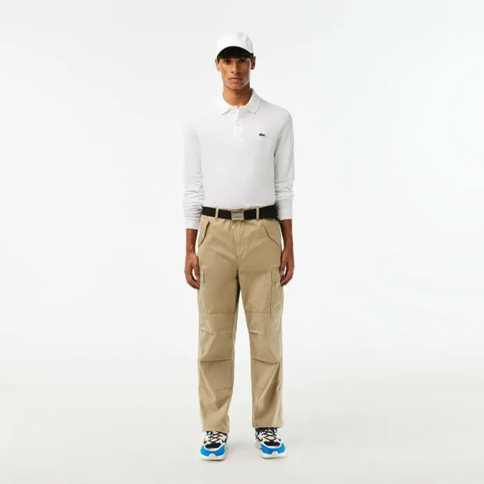 Polos Men Lacoste Men039s Slim Fit Long Sleeve Polo White 001