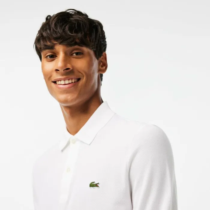 Polos Men Lacoste Men039s Slim Fit Long Sleeve Polo White 001