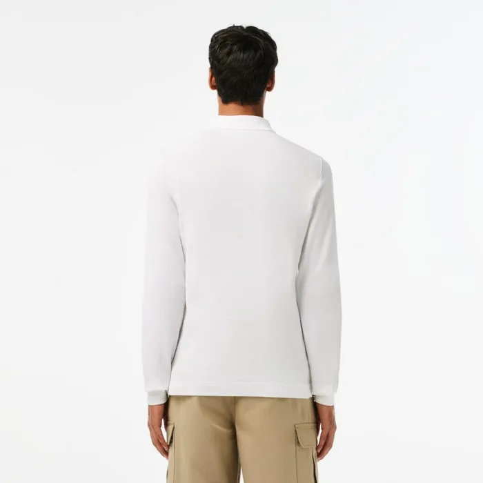 Polos Men Lacoste Men039s Slim Fit Long Sleeve Polo White 001
