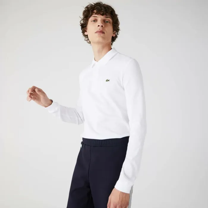 Polos Men Lacoste Men039s Slim Fit Long Sleeve Polo White 001