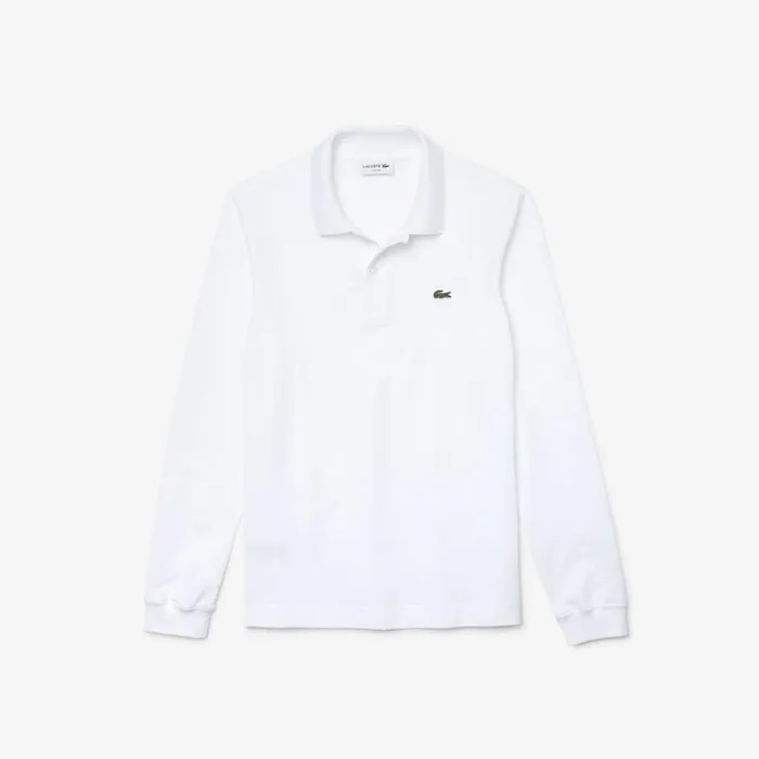 Polos Men Lacoste Men039s Slim Fit Long Sleeve Polo White 001