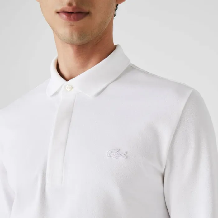 Polos Men Lacoste Men039s Smart Paris Long Sleeve Stretch Cotton Polo White 001