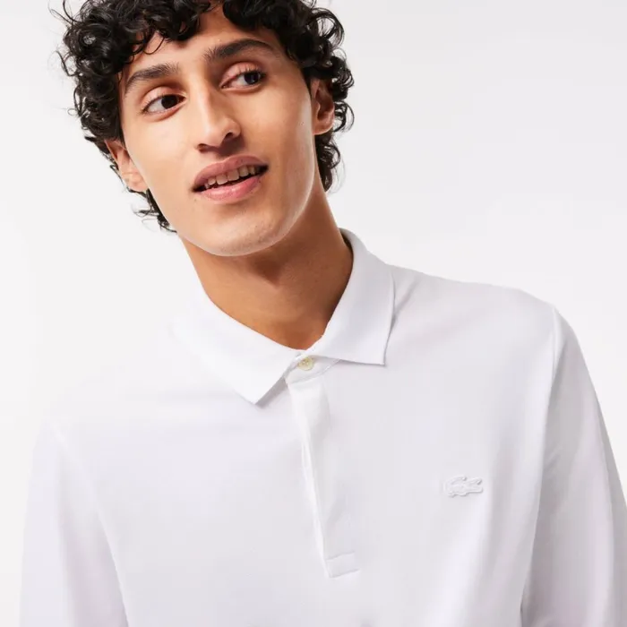 Polos Men Lacoste Men039s Smart Paris Long Sleeve Stretch Cotton Polo White 001