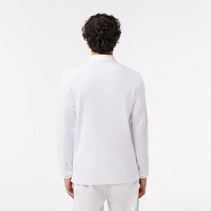Polos Men Lacoste Men039s Smart Paris Long Sleeve Stretch Cotton Polo White 001