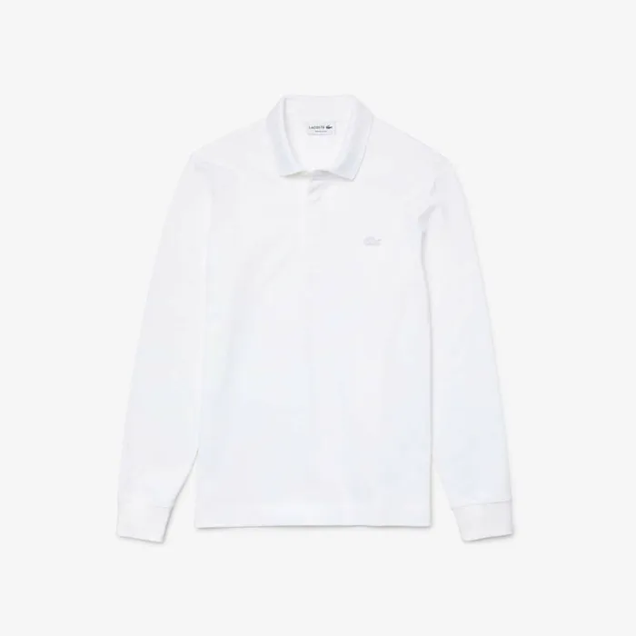 Polos Men Lacoste Men039s Smart Paris Long Sleeve Stretch Cotton Polo White 001