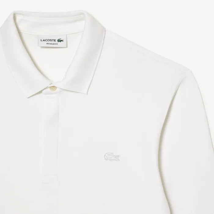 Polos Men Lacoste Men039s Smart Paris Long Sleeve Stretch Cotton Polo White 001