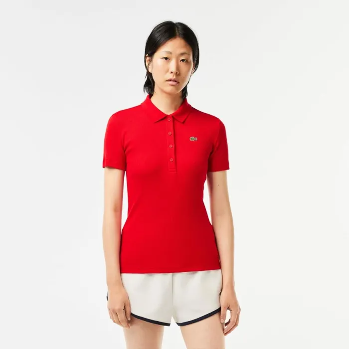 Polos Women Lacoste Women039s L12D Slim Fit Ribbed Cotton Polo Red 240