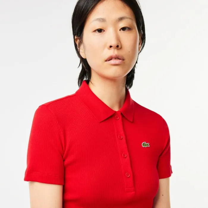 Polos Women Lacoste Women039s L12D Slim Fit Ribbed Cotton Polo Red 240