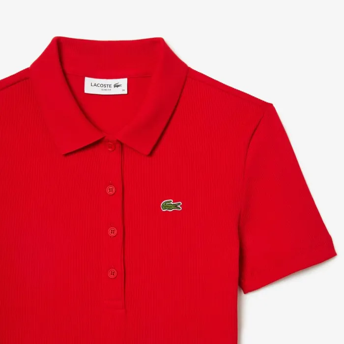 Polos Women Lacoste Women039s L12D Slim Fit Ribbed Cotton Polo Red 240