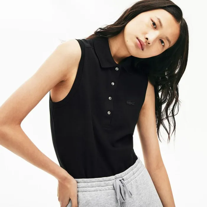 Polos Women Lacoste Women039s L12D Slim Fit Sleeveless Polo Black 031