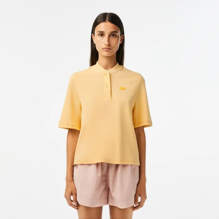 Polos Women Lacoste Womens Tunisian Neck Organic Cotton Piqu TShirt Yellow K71