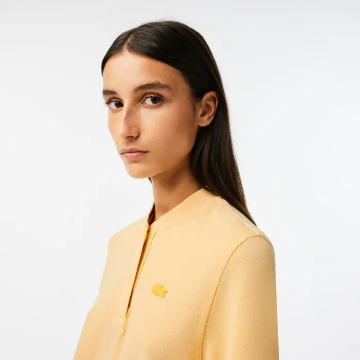 Polos Women Lacoste Womens Tunisian Neck Organic Cotton Piqu TShirt Yellow K71