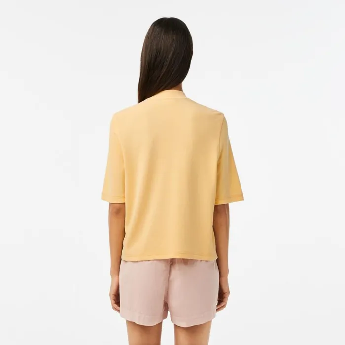 Polos Women Lacoste Womens Tunisian Neck Organic Cotton Piqu TShirt Yellow K71