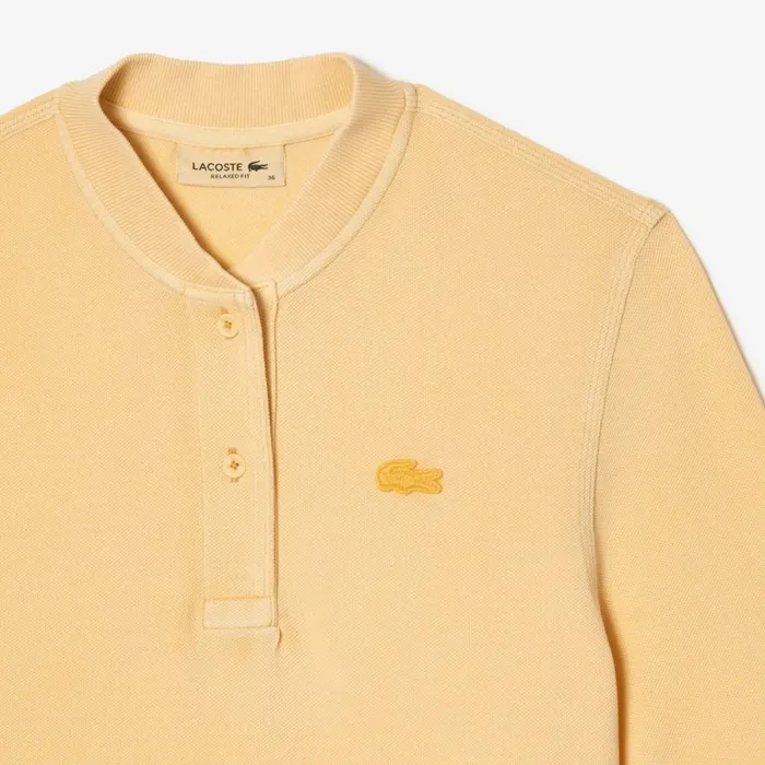 Polos Women Lacoste Womens Tunisian Neck Organic Cotton Piqu TShirt Yellow K71