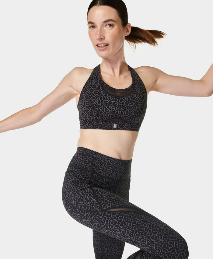 Power Icon Running Bra Grey Sb Slot Print Women Underwear Sweaty Betty