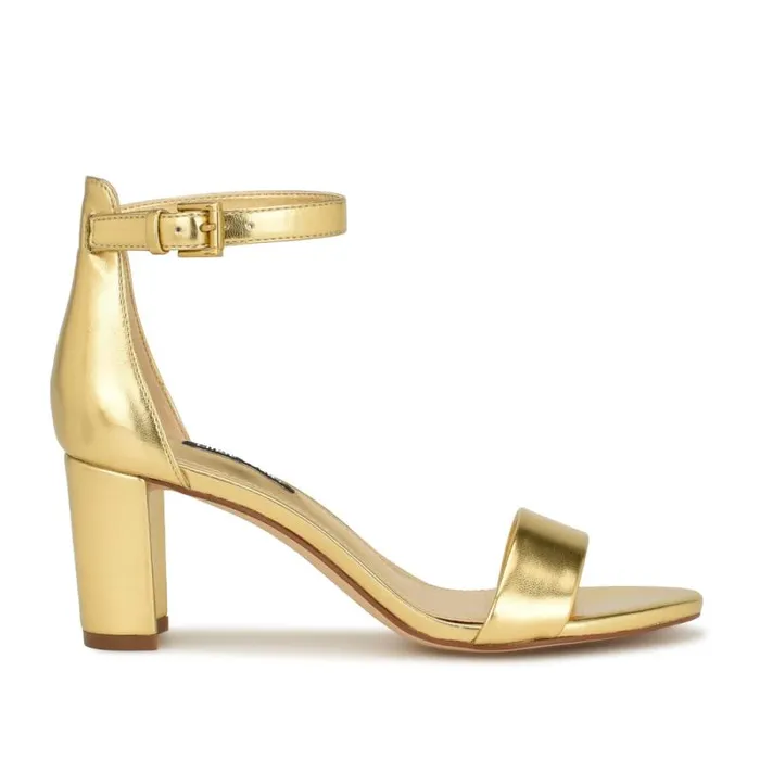 Pruce Ankle Strap Block Heel Sandals Gold Women Nine West Sandals